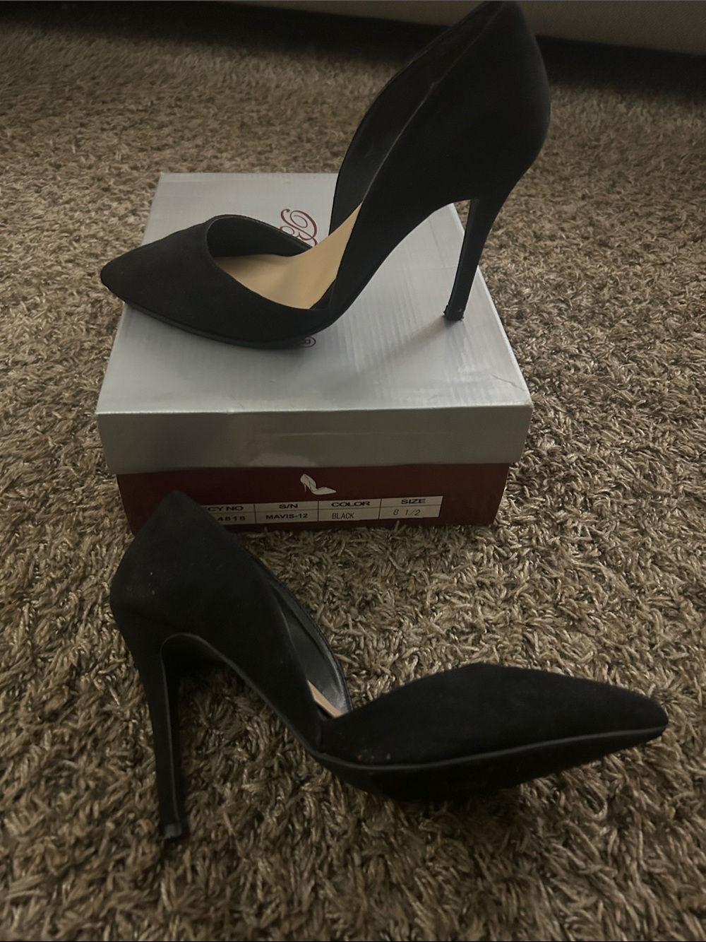 Breckelles Black Pointed-Toe Suede Stiletto Heels